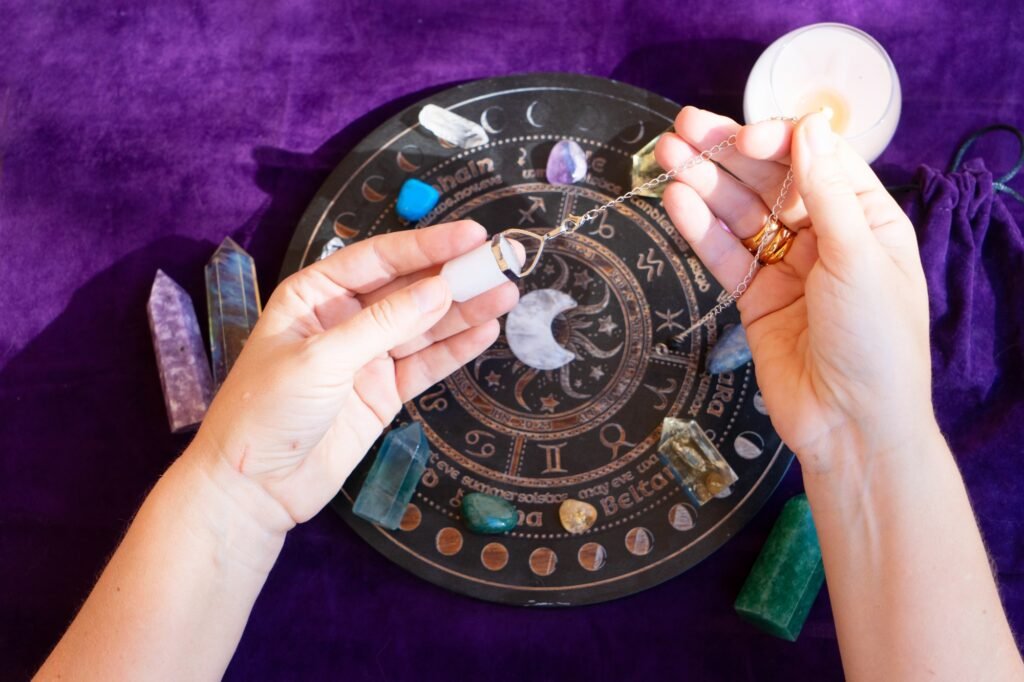 Top view of astrologer hands